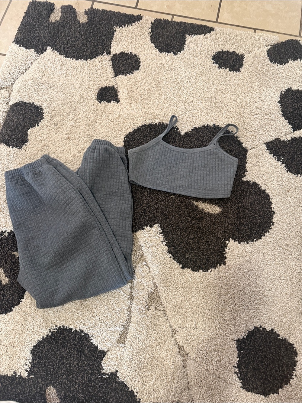SHEIN Gray Ribbed Bralette & Jogger Set